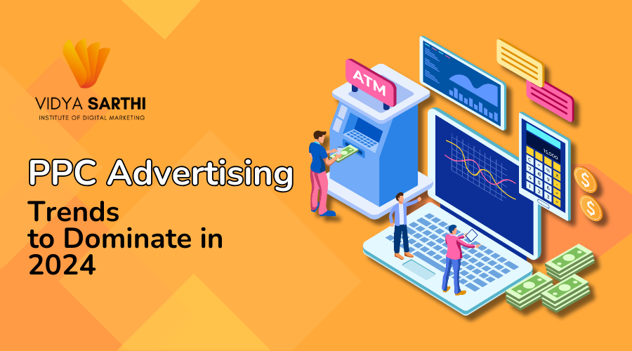 This is a banner image for PPC marketing, featuring an orange background. The image includes a heading that describes PPC.