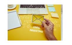 This a graphic image with yellow background related to Email Marketing