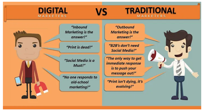 Comparison of digital marketing strategy versus traditional marketing strategy, highlighting key differences and benefits.